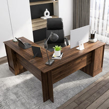 Load image into Gallery viewer, L-Shaped Office Desk with Storage Drawers and Keyboard Tray-Walnut
