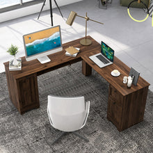Load image into Gallery viewer, L-Shaped Office Desk with Storage Drawers and Keyboard Tray-Walnut