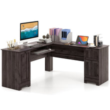 Load image into Gallery viewer, L-Shaped Office Desk with Storage Drawers and Keyboard Tray-Dark Brown