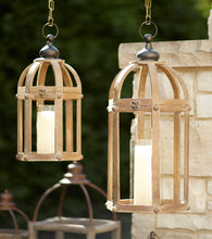 Load image into Gallery viewer, Open Wood Lantern with Glass Hurricane (Set of 2)