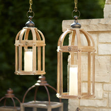 Load image into Gallery viewer, Open Wood Lantern with Glass Hurricane (Set of 2)
