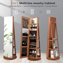 Load image into Gallery viewer, 360° Rotating Mirrored Jewelry Cabinet Armoire 3 Color LED Modes Lockable-Dark Brown