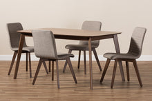 Load image into Gallery viewer, Baxton Studio Sugar Mid-Century Modern Light Grey Fabric Upholstered Walnut Wood Finished 5-Piece Dining Set