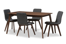 Load image into Gallery viewer, Baxton Studio Sugar Mid-Century Modern Dark Grey Fabric Upholstered Walnut Wood Finished 5-Piece Dining Set