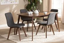Load image into Gallery viewer, Baxton Studio Sugar Mid-Century Modern Dark Grey Fabric Upholstered Walnut Wood Finished 5-Piece Dining Set