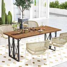 Load image into Gallery viewer, 67 Inch Patio Rectangle Heavy-Duty Acacia Wood Dining Table with Metal Legs and Umbrella Hole