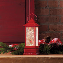 Load image into Gallery viewer, LED Snow Globe Lantern with Snowy Cardinals on Branch 11"H