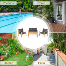 Load image into Gallery viewer, 4 Piece Outdoor Acacia Wood Chat Set with Removable Cushions and Table