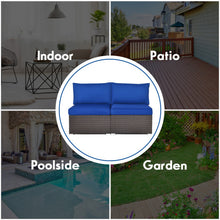 Load image into Gallery viewer, 2 Pieces Patio Rattan Armless Sofa Set with 2 Cushions and 2 Pillows-Navy