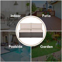 Load image into Gallery viewer, 2 Pieces Patio Rattan Armless Sofa Set with 2 Cushions and 2 Pillows-Brown