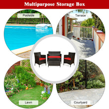 Load image into Gallery viewer, 4 Pieces Rattan Outdoor Patio Conversation Furniture Set with Glass Table and Comfortable Wicker Sectional Sofa