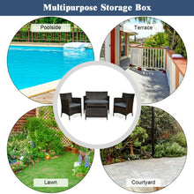 Load image into Gallery viewer, 4 Pcs Rattan Outdoor Patio Conversation Furniture Set with Glass Table and Comfortable Wicker Sectional Sofa