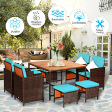 Load image into Gallery viewer, 9 Pieces Patio Rattan Dining Cushioned Chairs Set-Turquoise