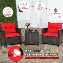 Load image into Gallery viewer, 3 Pcs Patio Rattan Furniture Set Cushioned Conversation Set Coffee Table-Red