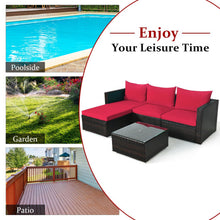 Load image into Gallery viewer, 5 Pieces Patio Rattan Sectional Furniture Set with Cushions and Coffee Table-Red