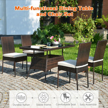 Load image into Gallery viewer, 5 Pieces Rattan Dining Set Glass Table High Back Chair