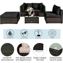Load image into Gallery viewer, 5 Pcs Outdoor Patio Rattan Furniture Set Sectional Conversation with Cushions-Black