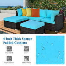 Load image into Gallery viewer, 5 Pieces Patio Rattan Sectional Conversation Ottoman Furniture Set-Blue