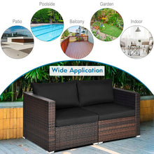 Load image into Gallery viewer, 2PCS Patio Rattan Sectional Conversation Sofa Set-Black