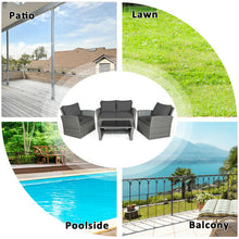 Load image into Gallery viewer, 4 Pieces Patio Rattan Furniture Set Sofa Table with Storage Shelf Cushion-Gray