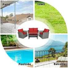 Load image into Gallery viewer, 4 Pieces Patio Rattan Furniture Set Sofa Table with Storage Shelf Cushion-Red