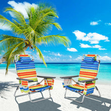 Load image into Gallery viewer, 2-Pack Folding Backpack Beach Chair 5-Position Outdoor Reclining Chairs with Pillow-Yellow