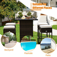Load image into Gallery viewer, 5 Pieces Patio Rattan Bar Table Stool Set Hidden Storage Shelf Cushioned