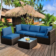 Load image into Gallery viewer, 5 Pieces Cushioned Patio Rattan Furniture Set with Glass Table-Navy