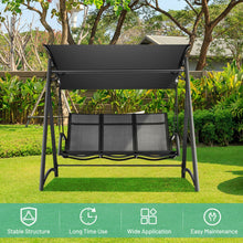 Load image into Gallery viewer, 3-Person Porch Swing Chair with Anti-rust Aluminum Frame and Adjustable Canopy-Gray