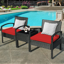 Load image into Gallery viewer, 3 Pieces Outdoor Rattan Patio Conversation Set with Seat Cushions-Red