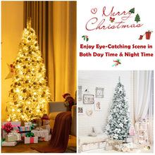 Load image into Gallery viewer, Pre-lit Snow Flocked Christmas Tree with Berries and Poinsettia Flowers-7'