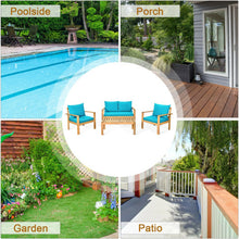 Load image into Gallery viewer, 4 Pieces Patio Acacia Wood Thick Cushion Loveseat Sofa Set-Turquoise
