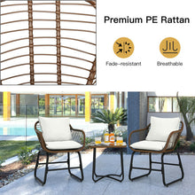 Load image into Gallery viewer, 3 Pieces Patio Rattan Bistro Set Cushioned Chair Glass Table Deck-White