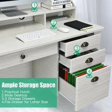 Load image into Gallery viewer, Vintage Computer Desk with Storage Shelves and 4 Drawers-White
