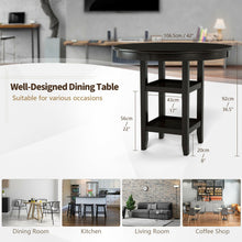 Load image into Gallery viewer, 36.5 Inch Counter Height Dining Table with 42 Inches Round Tabletop and 2-Tier Storage Shelf