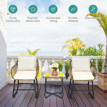 Load image into Gallery viewer, 3-Piece Patio Bistro Set with 2 Rattan Chairs and Square Glass Coffee Table-White