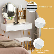 Load image into Gallery viewer, Vanity Table Set with Lighted Mirror and Cushion Stool-White