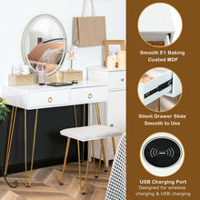 Load image into Gallery viewer, Vanity Table Set with 3-Color Lighted Dimmable Mirror-White