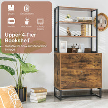 Load image into Gallery viewer, Letter Size Lateral File Cabinet with Lock and Bookshelf-Rustic Brown