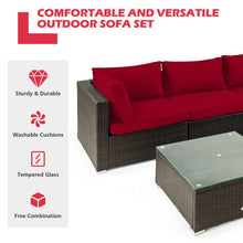 Load image into Gallery viewer, 5 Pieces Cushioned Patio Rattan Furniture Set with Glass Table-Red