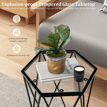 Load image into Gallery viewer, End Table Tempered Glass Top Metal Frame Hexagonal Accent Side Table Living Room