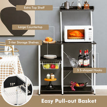 Load image into Gallery viewer, 4-tier Kitchen Baker's Rack with Basket and 5 Hooks-Black