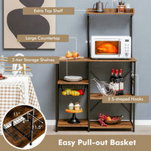 Load image into Gallery viewer, 4-tier Kitchen Baker's Rack with Basket and 5 Hooks-Rustic Brown