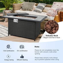 Load image into Gallery viewer, 52 Inch Rattan Wicker Propane Fire Pit Table with Rain Cover and Lava Rock-Black