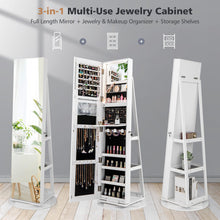 Load image into Gallery viewer, 360° Rotating Mirrored Jewelry Cabinet Armoire 3 Color LED Modes Lockable-White