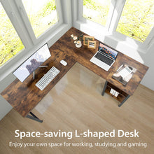 Load image into Gallery viewer, Industrial L-Shaped Corner Computer Desk Office Workstation with Storage Shelves-Rustic Brown
