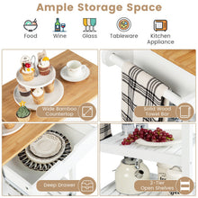 Load image into Gallery viewer, 3-Tier Kitchen Island Cart Rolling Service Trolley with Bamboo Top-White