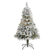 Load image into Gallery viewer, 4' Flocked White River Mountain Pine Artificial Christmas Tree w/ Pinecones