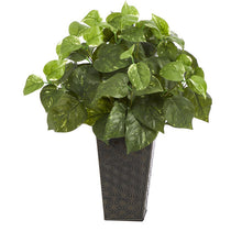 Load image into Gallery viewer, 17" Pothos Artificial Plant in Embossed Black Planter