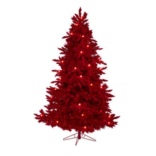 Load image into Gallery viewer, 7' Red Flocked Fraser Fir Artificial Christmas Tree with 500 Red Lights